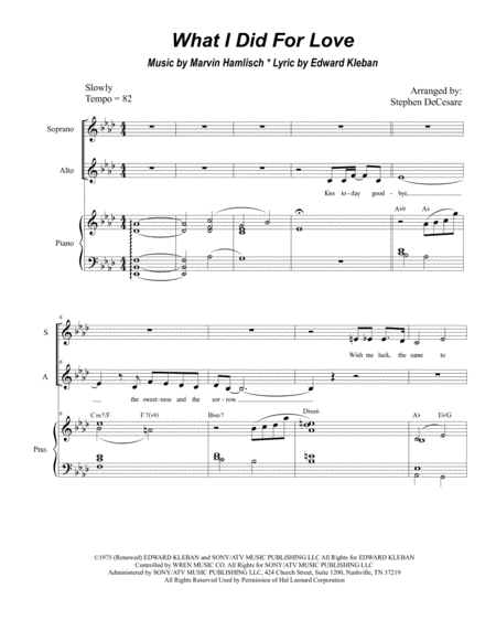Free Sheet Music What I Did For Love For 2 Part Choir Sa
