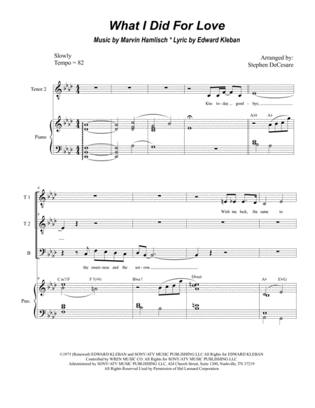 Free Sheet Music What I Did For Love For Ttb