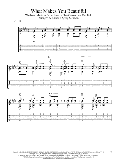 What Makes You Beautiful Fingerstyle Guitar Solo Sheet Music