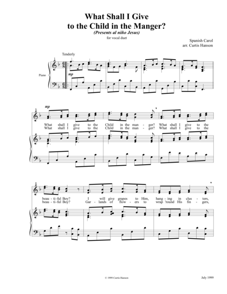 Free Sheet Music What Shall I Give To The Child In The Manger 2 Pt