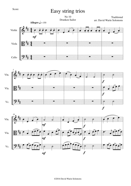 What Shall We Do With The Drunken Sailor For String Trio Sheet Music