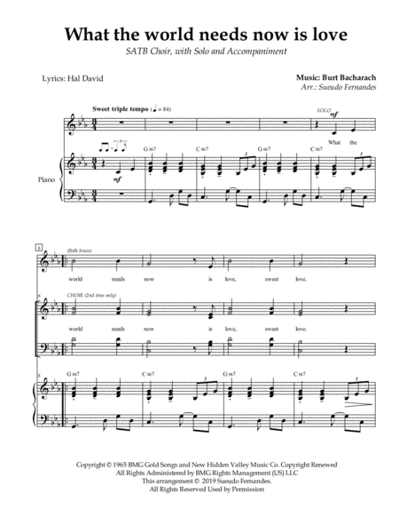 Free Sheet Music What The World Needs Now Is Love