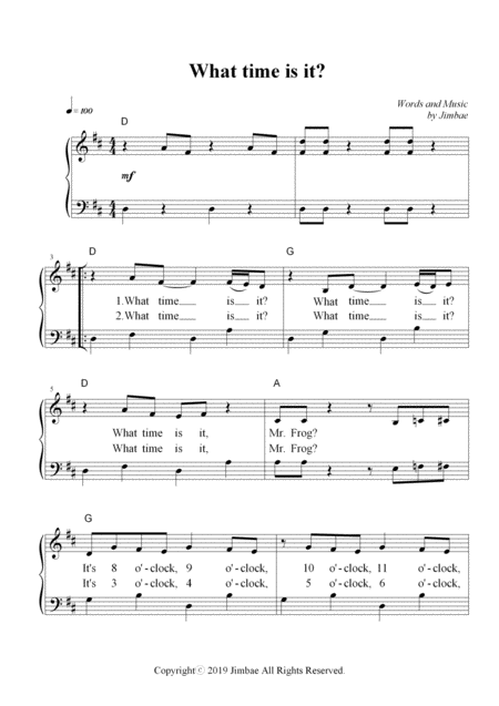 Free Sheet Music What Time Is It Nursery Rhymes For Easy Piano