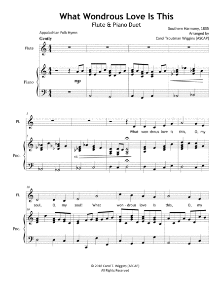 Free Sheet Music What Wondrous Love Is This Flute Piano