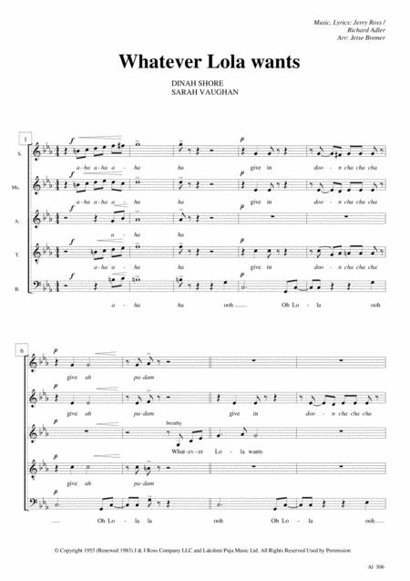 Whatever Lola Wants Lola Gets Saatb A Cappella Sheet Music