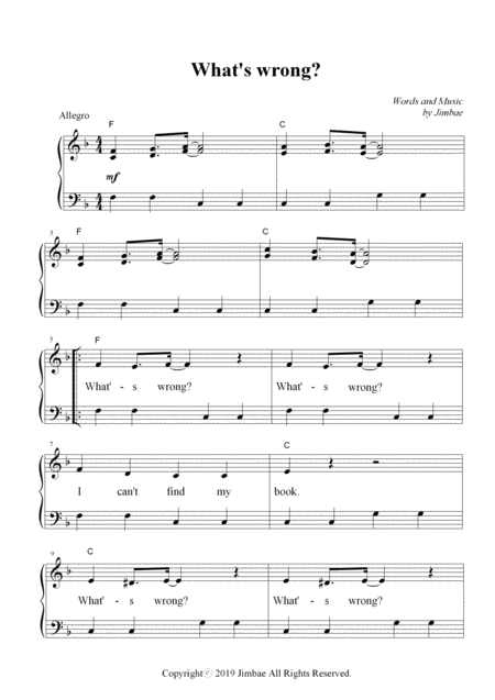 Whats Wrong Nursery Rhymes For Easy Piano Sheet Music