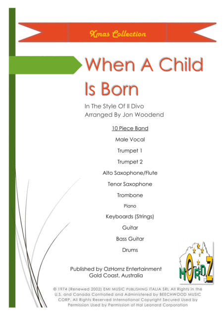 Free Sheet Music When A Child Is Born 10 Piece Chart