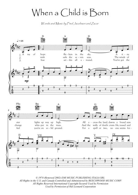 When A Child Is Born Guitar Fingerstyle Sheet Music