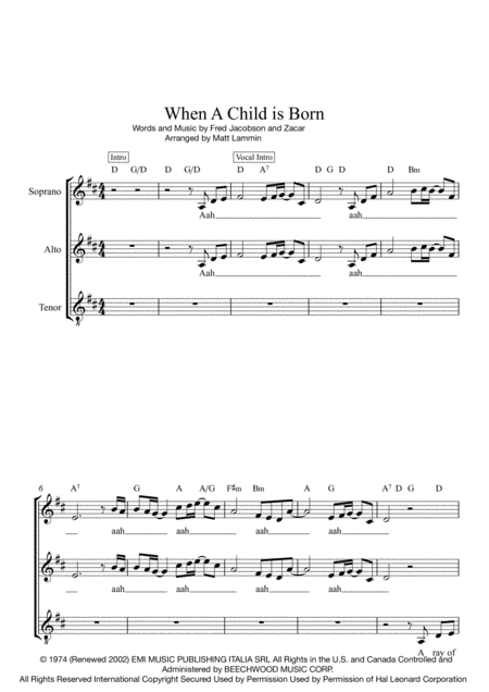 Free Sheet Music When A Child Is Born Sat