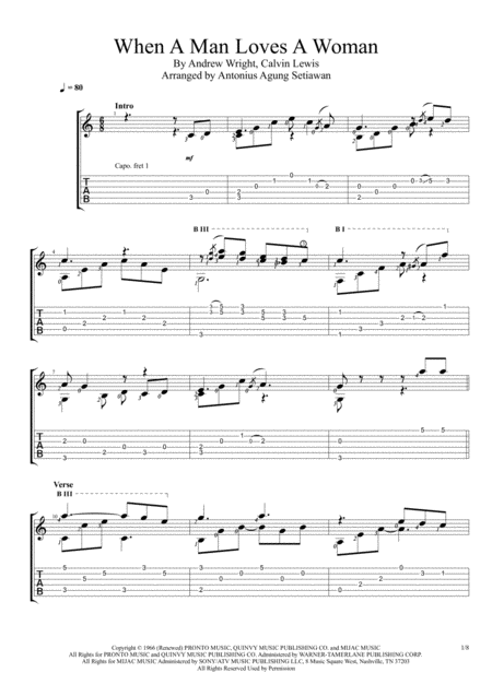 When A Man Loves A Woman Fingerstyle Guitar Solo Sheet Music