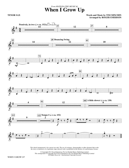 When I Grow Up From Matilda The Musical Arr Roger Emerson Tenor Saxophone Sheet Music