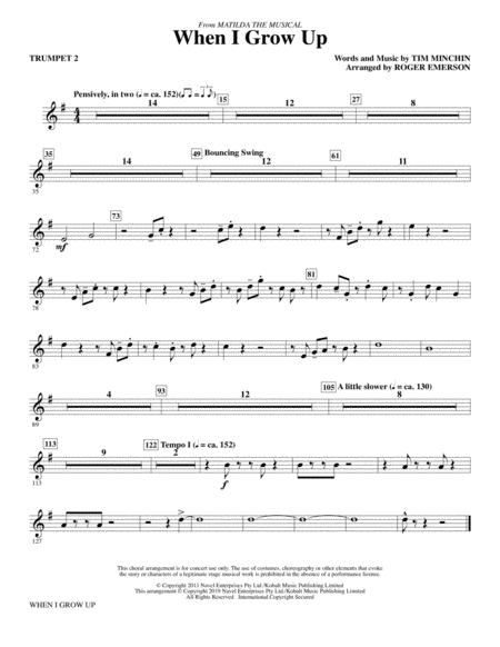 Free Sheet Music When I Grow Up From Matilda The Musical Arr Roger Emerson Trumpet 2