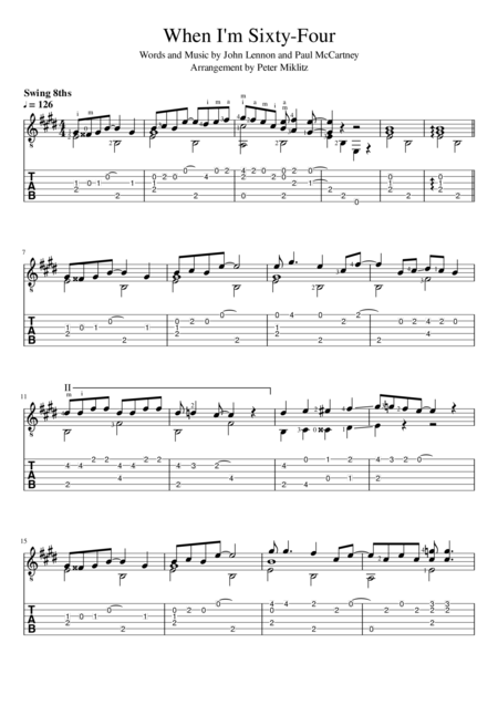 Free Sheet Music When I M Sixty Four Standard Notation And Tab