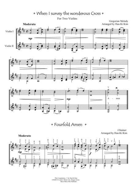 Free Sheet Music When I Survey The Wonderous Cross Fourfold Amen For Violin Duet