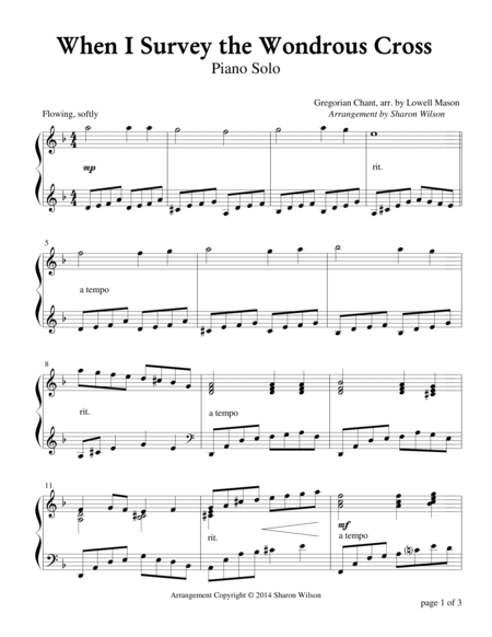 Free Sheet Music When I Survey The Wondrous Cross Piano Solo