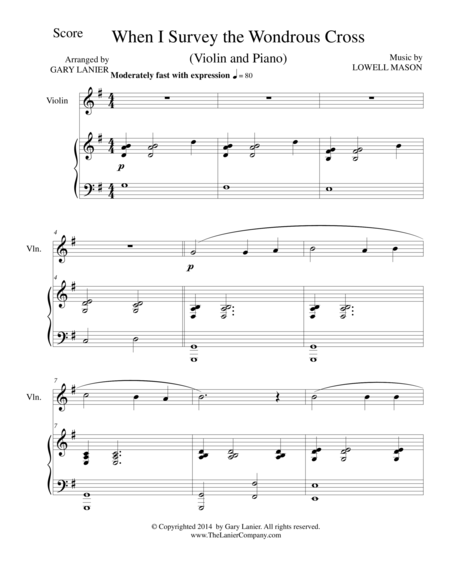 Free Sheet Music When I Survey The Wondrous Cross Violin Piano And Violin Part