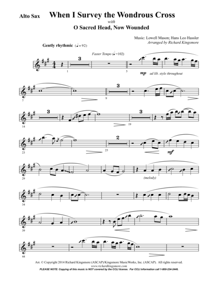 When I Survey The Wondrous Cross With O Sacred Head Now Wounded Alto Sax Sheet Music