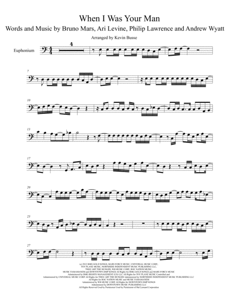 When I Was Your Man Original Key Euphonium Sheet Music