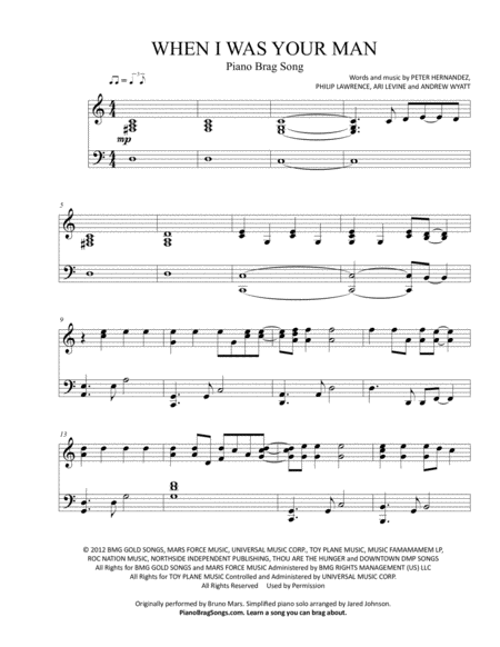 When I Was Your Man Short Piano Solo Sheet Music