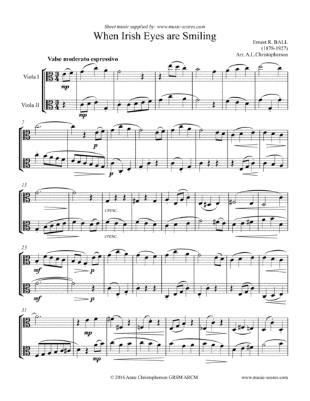 Free Sheet Music When Irish Eyes Are Smiling Viola Duet