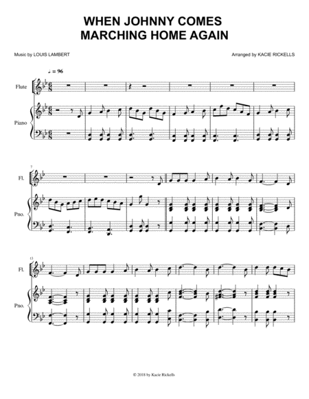 Free Sheet Music When Johnny Comes Marching Home Flute Solo