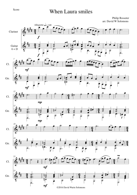 Free Sheet Music When Laura Smiles For Clarinet Higher Version And Guitar