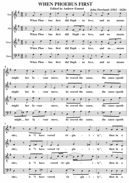 Free Sheet Music When Phoebus First A Cappella