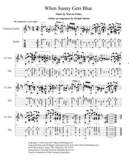 When Sunny Gets Blue As 2018 Instrumental Arranging Contest Entry Sheet Music