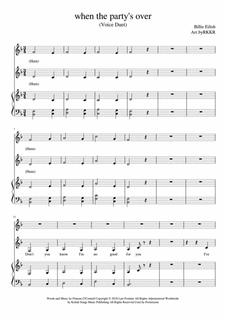 Free Sheet Music When The Partys Over Voice Duet F Major