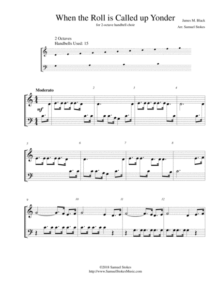 Free Sheet Music When The Roll Is Called Up Yonder For 2 Octave Handbell Choir