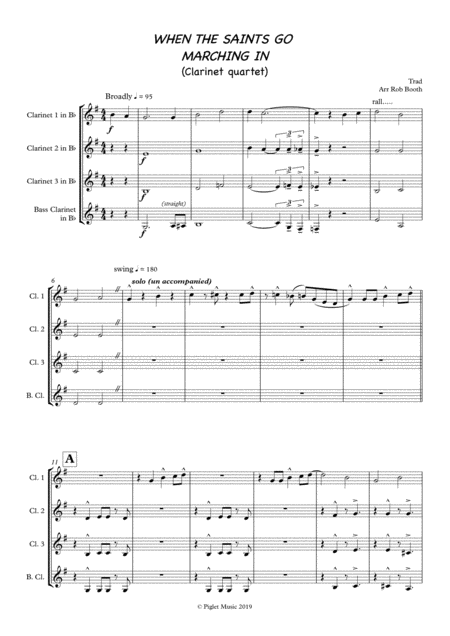 When The Saints Go Marching In Clarinet Quartet Sheet Music