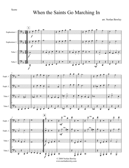 When The Saints Go Marching In Tuba Euphonium Quartet Sheet Music