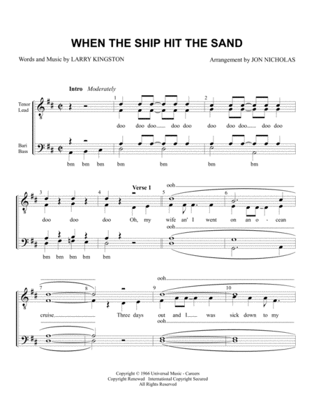 Free Sheet Music When The Ship Hit The Sand