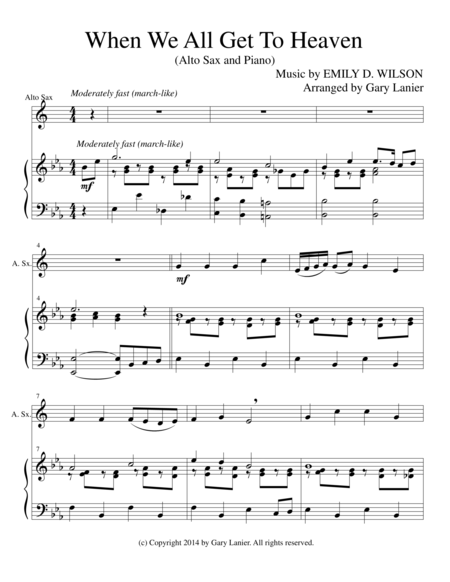 When We All Get To Heaven Alto Sax Piano And Sax Part Sheet Music