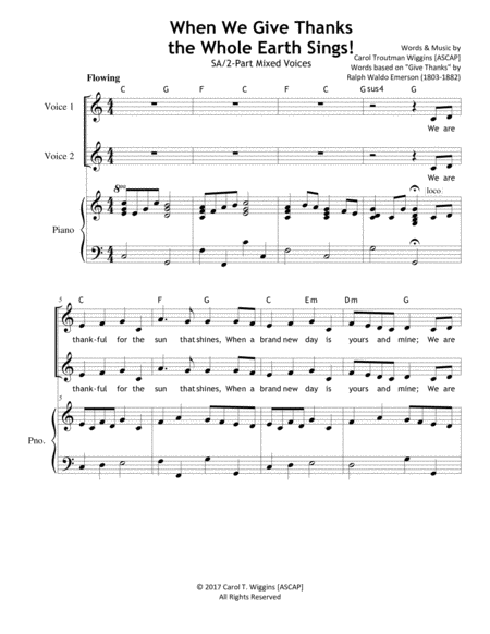 When We Give Thanks The Whole Earth Sings Sa 2 Part Sheet Music