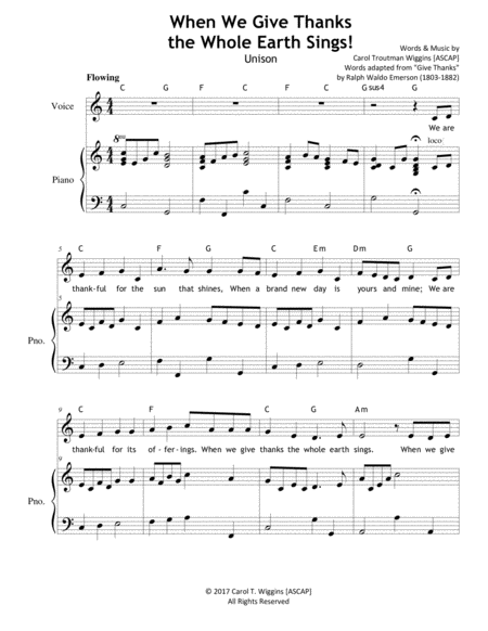 When We Give Thanks The Whole Earth Sings Unison Sheet Music