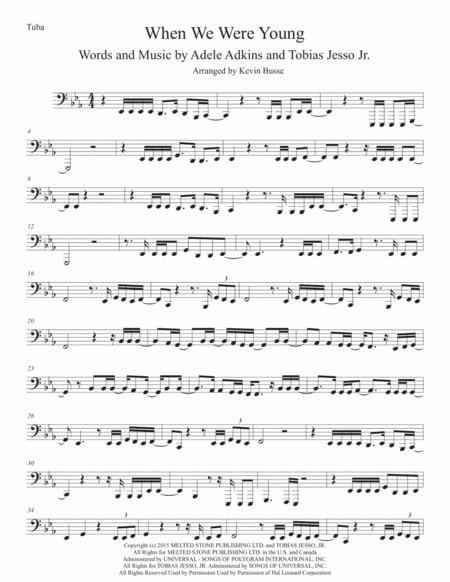 Free Sheet Music When We Were Young Tuba Original Key