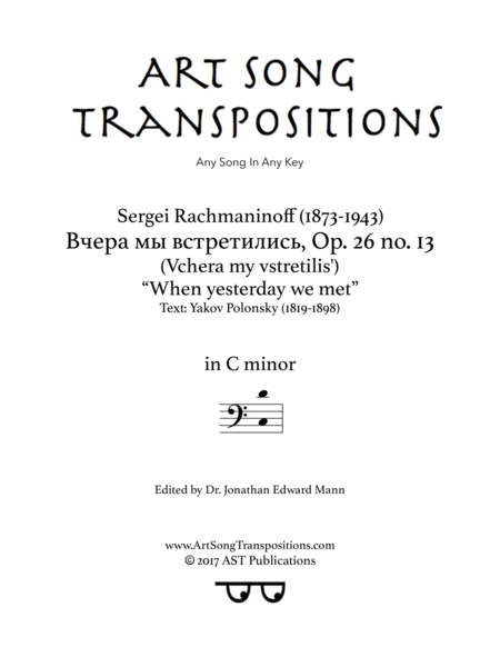 Free Sheet Music When Yesterday We Met Op 26 No 13 C Minor Bass Clef