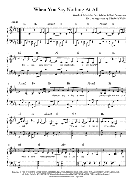 Free Sheet Music When You Say Nothing At All Harp Solo