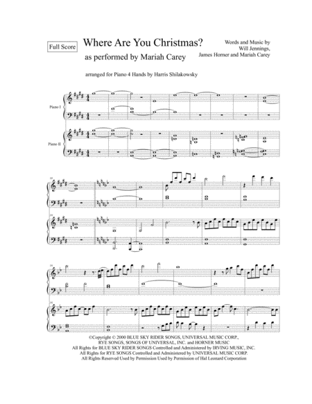 Free Sheet Music Where Are You Christmas 4 Hand Piano