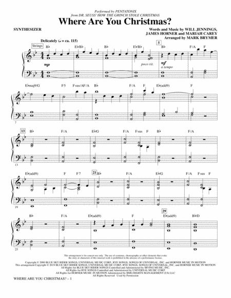 Where Are You Christmas From How The Grinch Stole Christmas Arr Mark Brymer Synthesizer Sheet Music