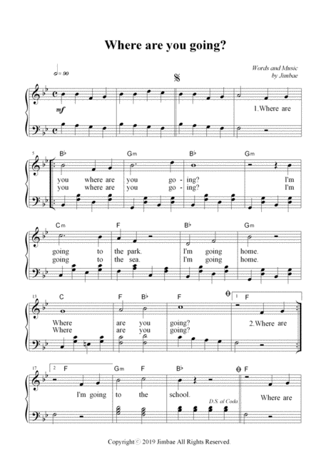 Where Are You Going Nursery Rhymes For Easy Piano Sheet Music