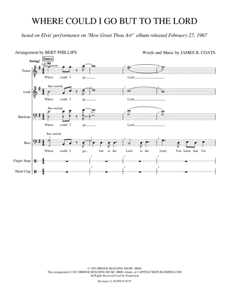 Free Sheet Music Where Could I Go Ttbb Quartet