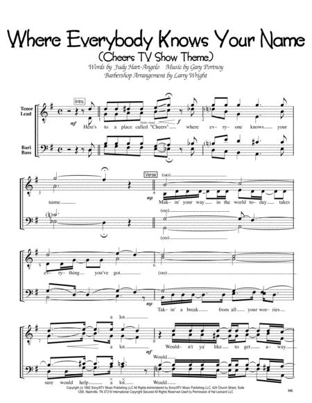 Where Everybody Knows Your Name Theme From Cheers Men Sheet Music