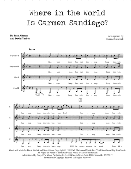 Where In The World Is Carmen Sandiego Ssaa A Cappella Sheet Music