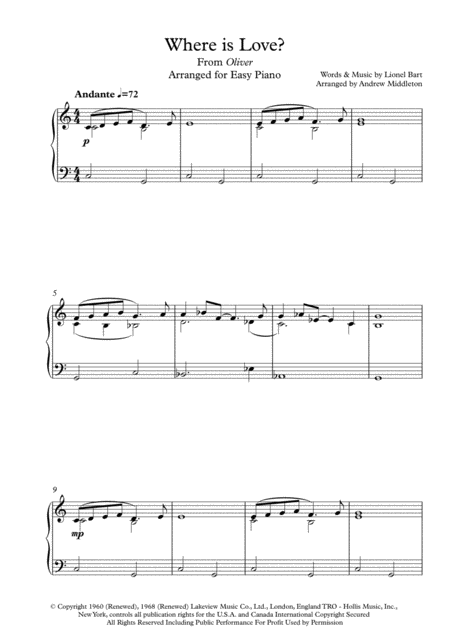 Free Sheet Music Where Is Love For Easy Piano