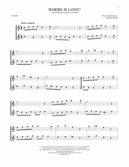 Where Is Love From Oliver Sheet Music