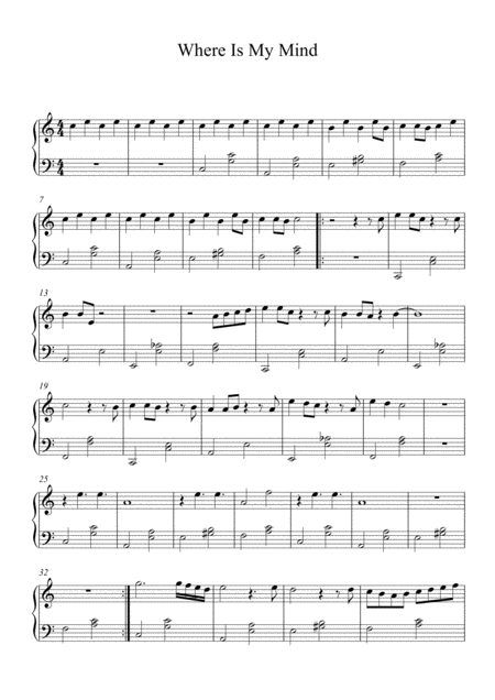 Free Sheet Music Where Is My Mind Pixies For Easy Solo Piano