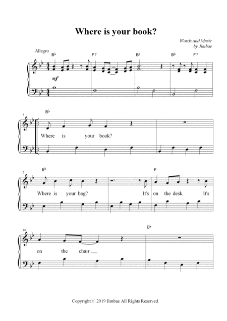 Where Is Your Book Nursery Rhymes For Easy Piano Sheet Music