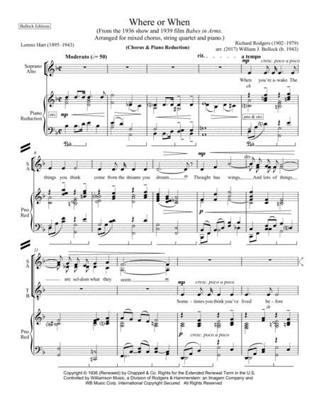 Where Or When Chorus Piano Reduction Sheet Music